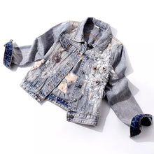Load image into Gallery viewer, Flower Patch Ripped Denim Jacket