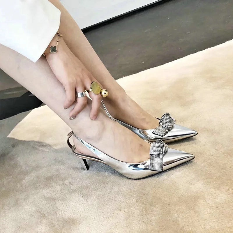Silver Rhinestone Pointed Stiletto
