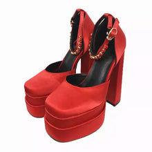Load image into Gallery viewer, Silk Chunky Round Toe Rhinestone Shoes